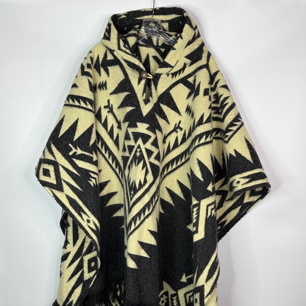 Tribal Pullover Hooded Poncho Sweater OS